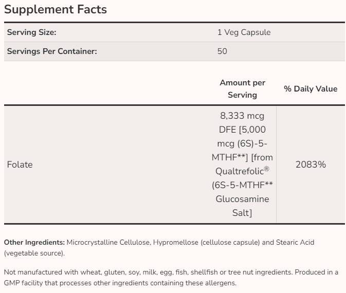 Methyl Folate 5000 mcg - 50 капсули