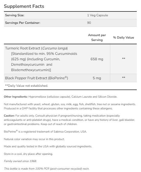 Turmeric Curcumin with BioPerine® - 90 капсули