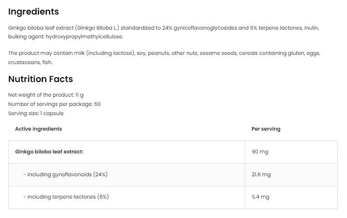 Ginkgo Biloba 90 mg / Vege - 60 капсули