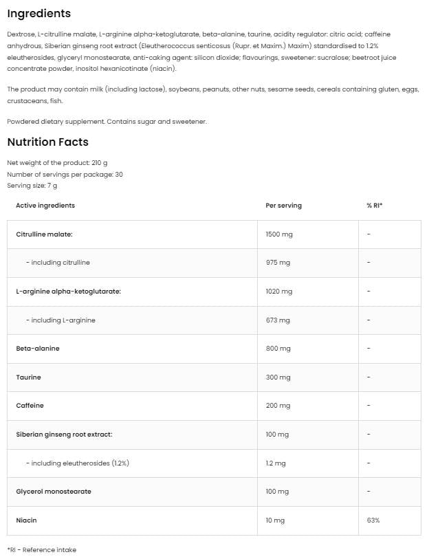 Endurance Pre-Workout | με τζίνσενγκ &amp; γλυκερόλη 210 γρ