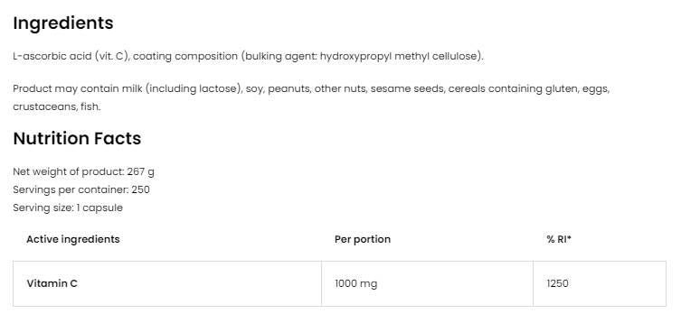 Vitamin C 1000 mg - 250 капсули