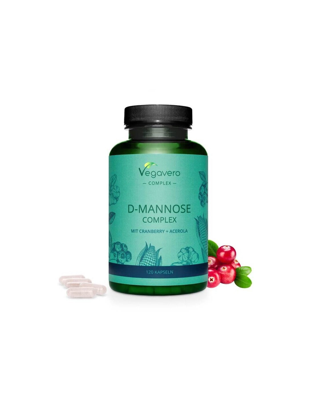 D-Mannose Complex mit Cranberry + Acerola/ Д-маноза комплекс с червена боровинка и ацерола, 120 капсули, 100% Vegan Vegavero