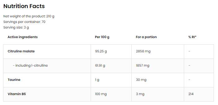 Citrulline Malate Powder - 210 грама