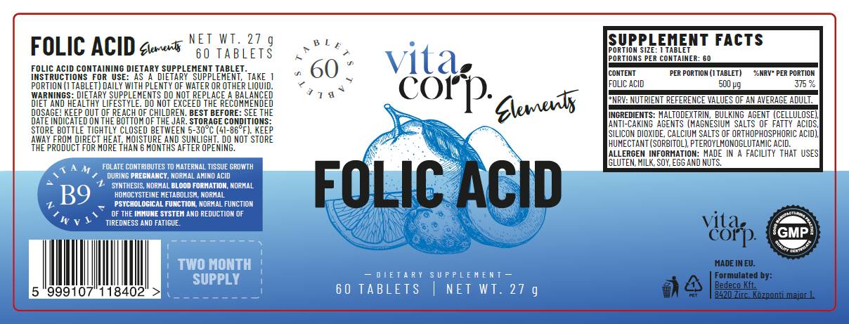 Folic Acid 500 mcg - 60 Таблетки