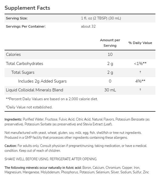 Κολλοειδή Ορυκτά | Fulvic Acid Trace Minerals - Γεύση Raspberry - 946 ml