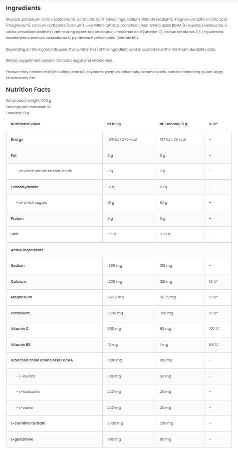 Isotonic Powder + BCAA, L-Carnitine, L-Glutamine - 500 грама