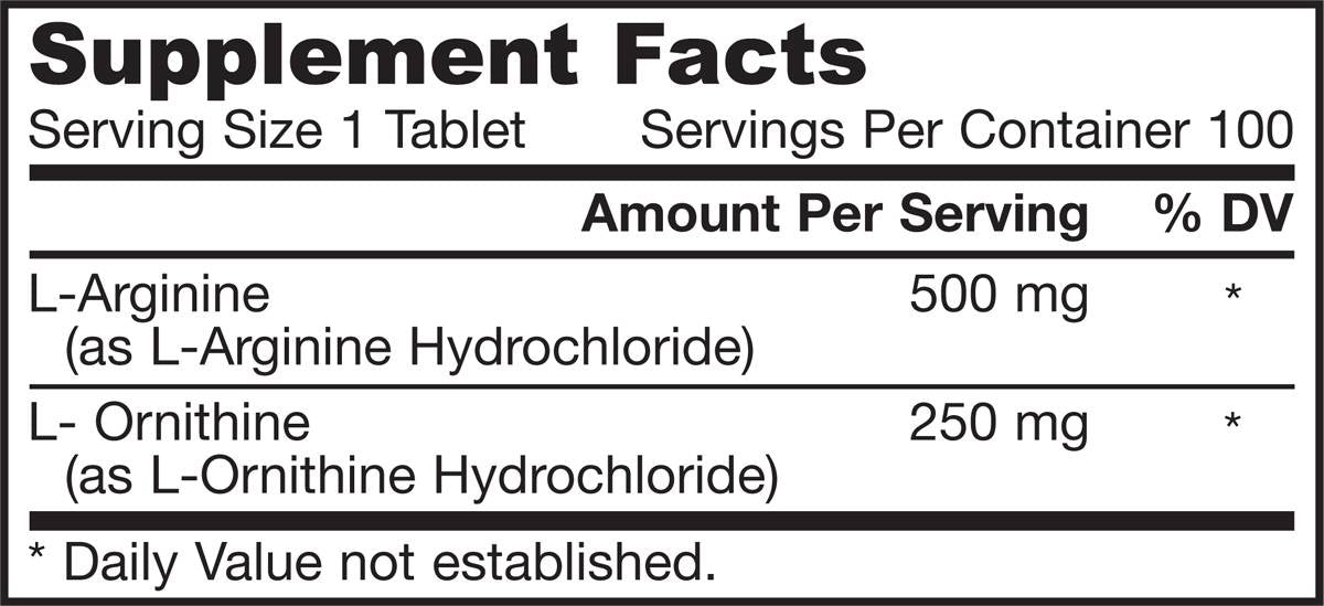 Arginine + Ornithine 750 mg 100 Таблетки