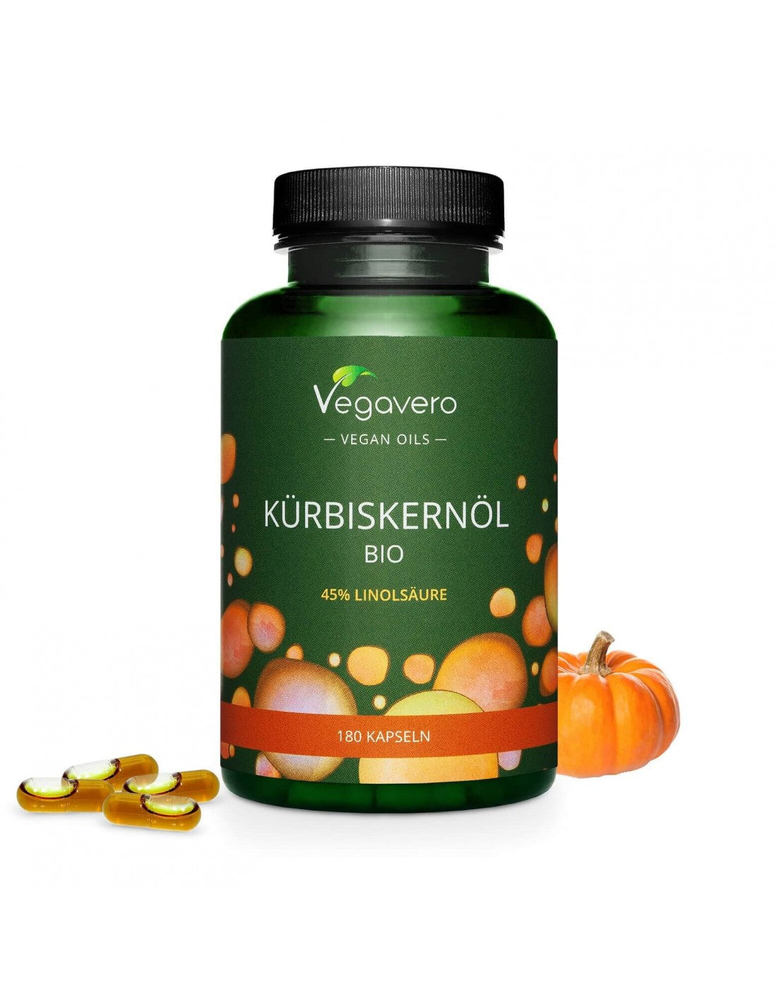 Kürbiskernöl Bio/ Ulei organic din seminte de dovleac, 180 capsule, 100% Vegan Vegavero