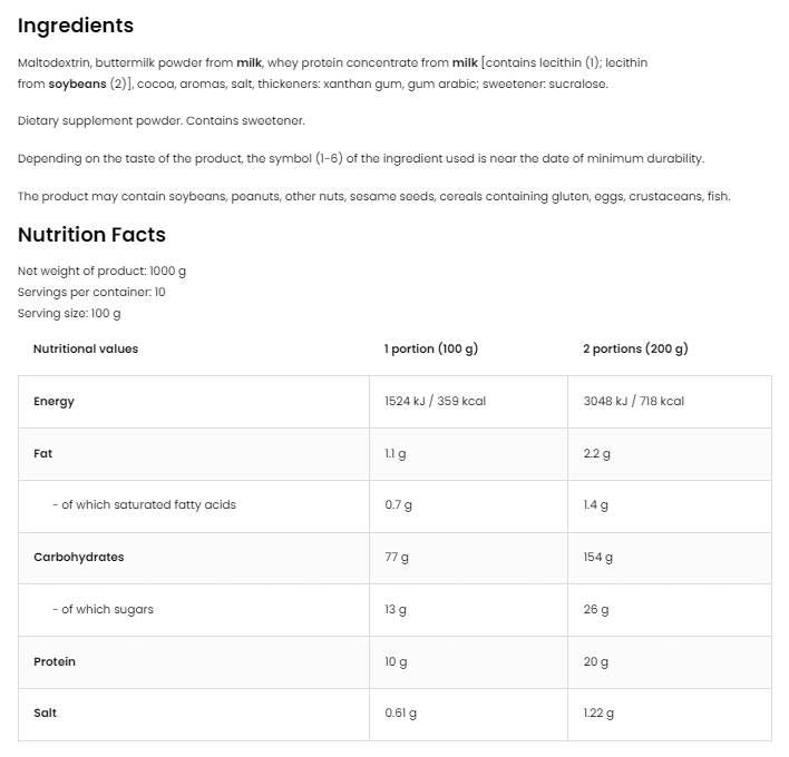 Gainer | High Carb ~ Low Fat Mass Gainer - 1000 грама