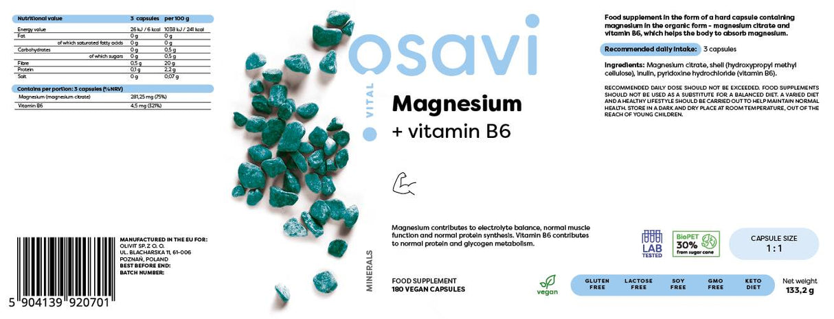 Magnesium Citrate + Vitamin B6 - 180 капсули