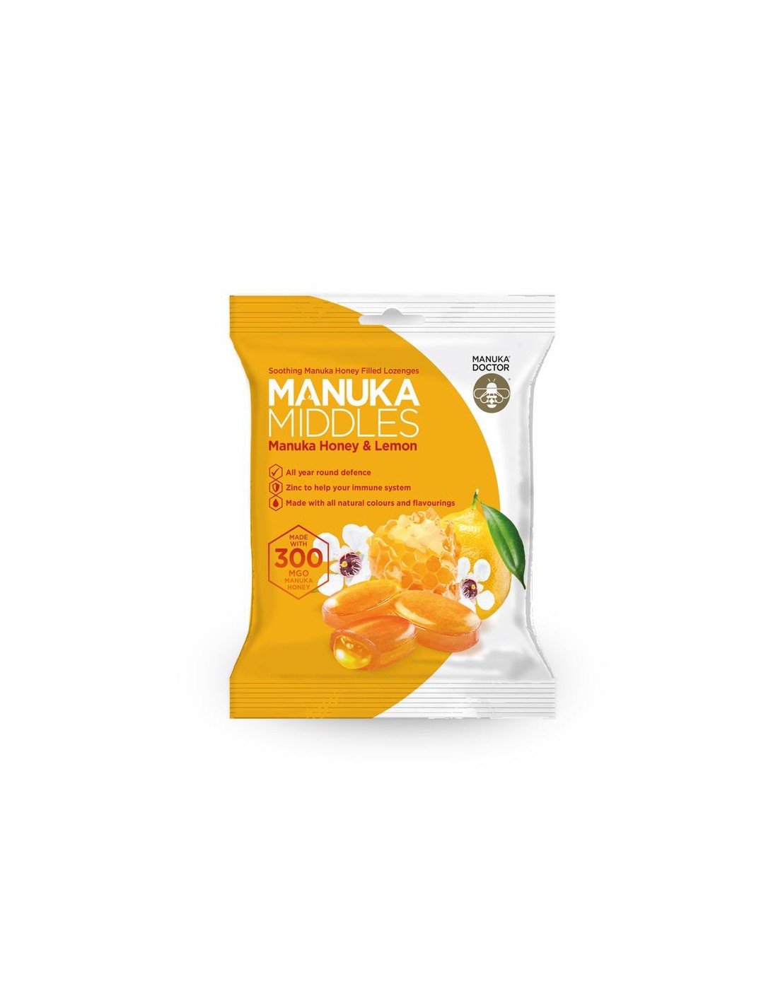 Вкусни бонбони за смучене с мед от манука, цинк и лимон - Manuka Middles Honey & Lemon MGO 300