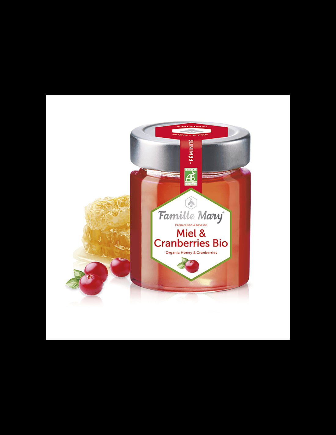 Miel and Cranberries Bio / Bio Miere de salcam + Merisoare, 170 g Famille Mary