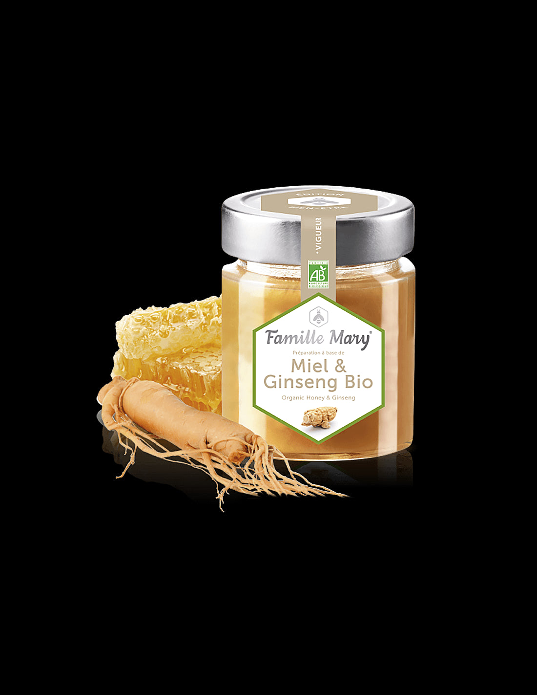 Miel &amp; Ginseng Bio / Miere organică din flori de pădure + ginseng, 170 g Famille Mary