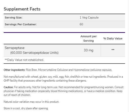 Serrapeptase 60.000 SPU [60 capsule, 60 doze]