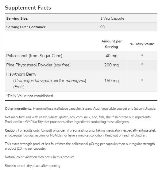 Policosanol 40 mg | Extra Strength - 90 κάψουλες