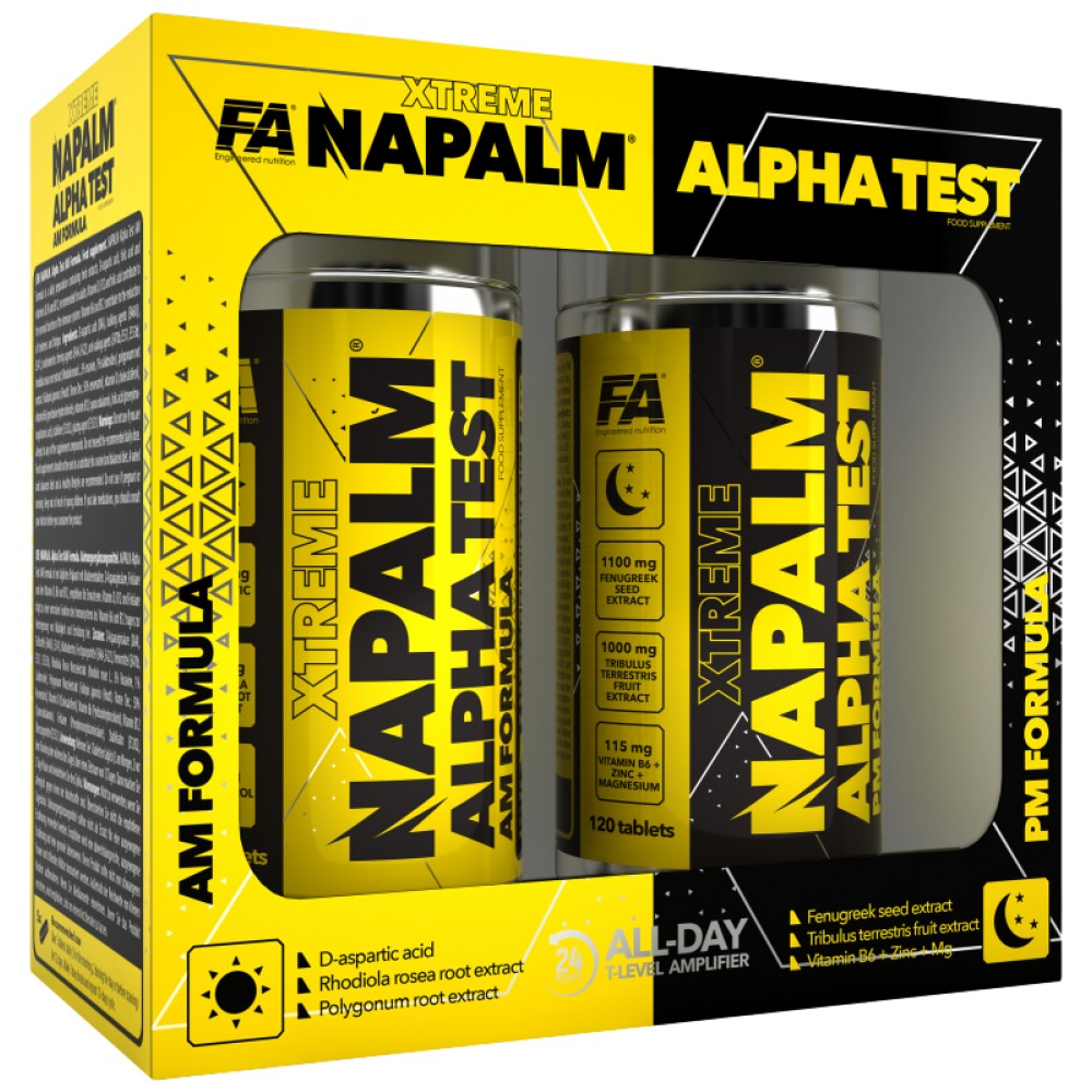 Testul Xtreme Napalm Alpha | Formula AM &amp; PM - 120 + 120 tablete