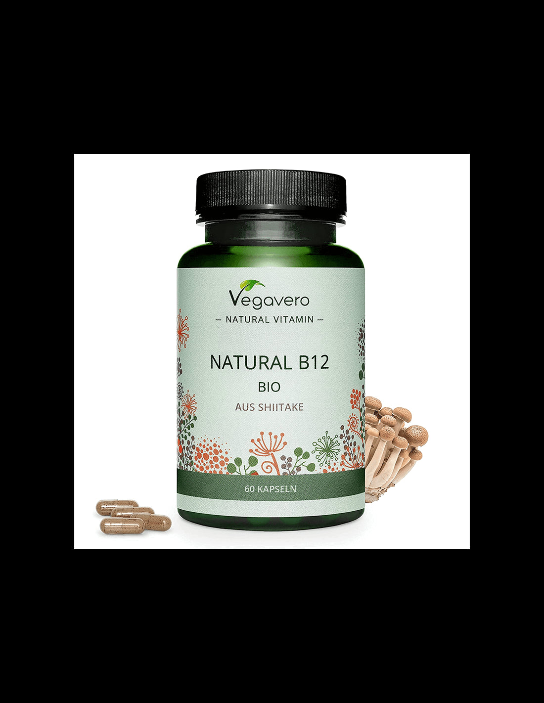 Natural B12 BIO aus Shiitake/ Витамин В12 (от био медицински гъби шийтаке), 60 капсули, 100% Vegan Vegavero