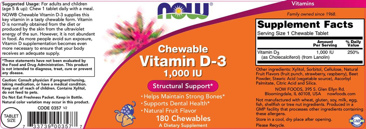 Vitamin D-3 1000 IU | Chewable - 180 Дъвчащи таблетки