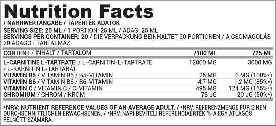 L-Carnitine Liquid Shot 3000 | with Chromium - 25 мл