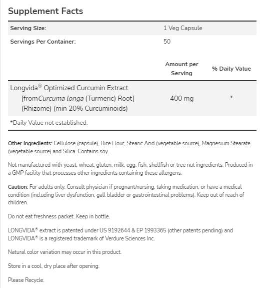 CurcuBrain™ 400 mg | Longvida® Optimized Curcumin - 50 κάψουλες