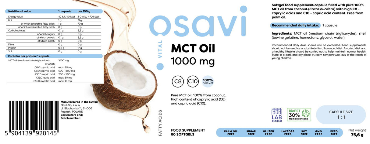 MCT Oil 1000 mg | C8 + C10 - 60 Гел капсули