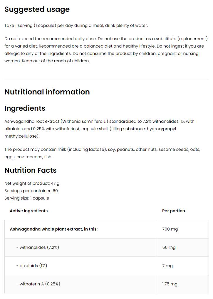 Ashwagandha 700 mg / Vege 60 κάψουλες