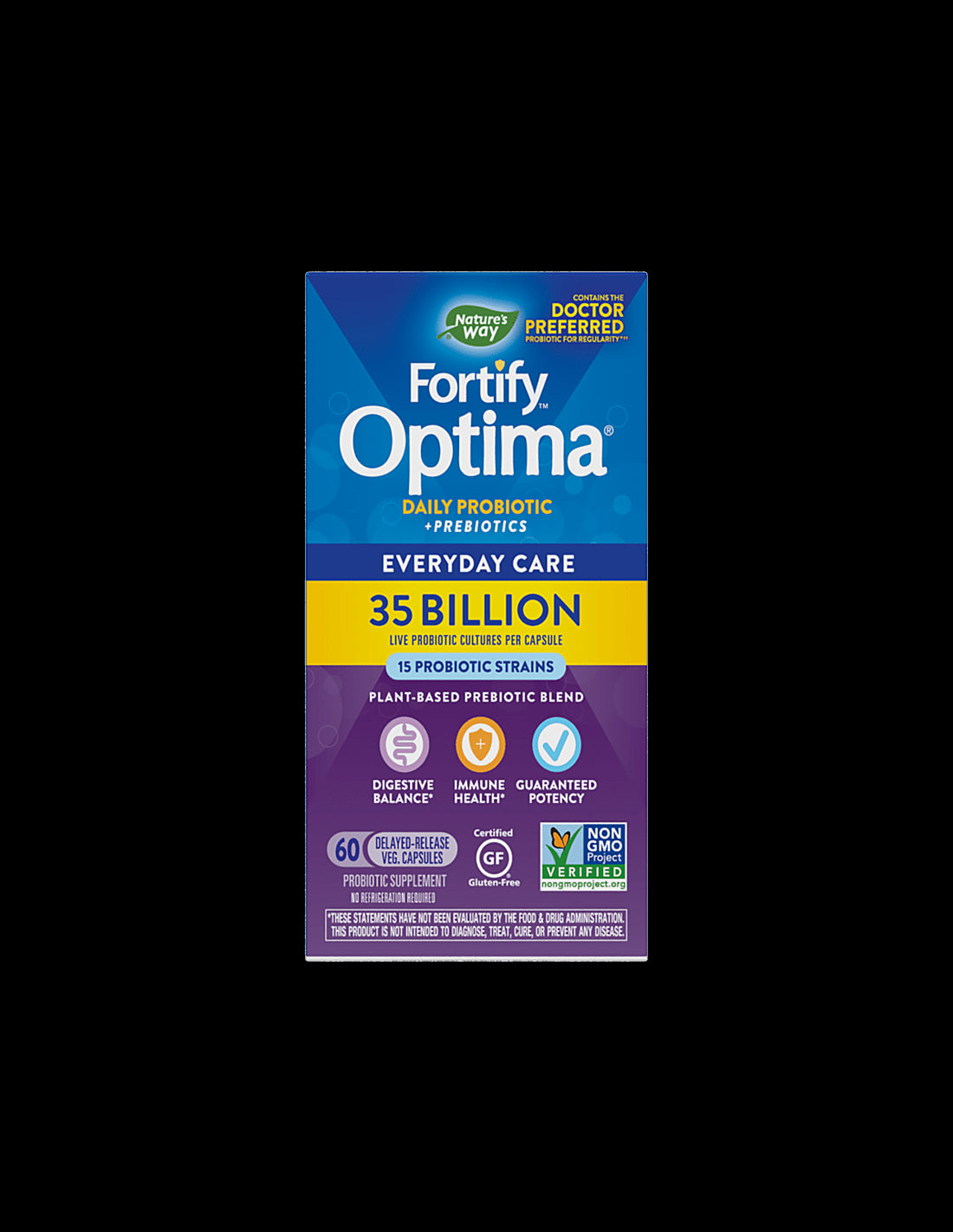 Fortify™ Optima® Daily Probiotic + Prebiotic - Фортифай пробиотик + пребиотици, 35 милиарда активни пробиотици, 60 капсули Nature’s Way