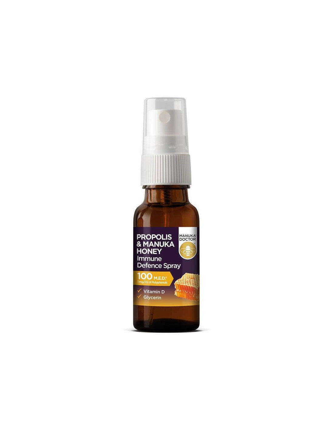 Propolis & Manuka Honey Immune Defence Spray 100 M.Е.D.® / Спрей за уста с мед от манука, прополис и витамин D, 20 ml