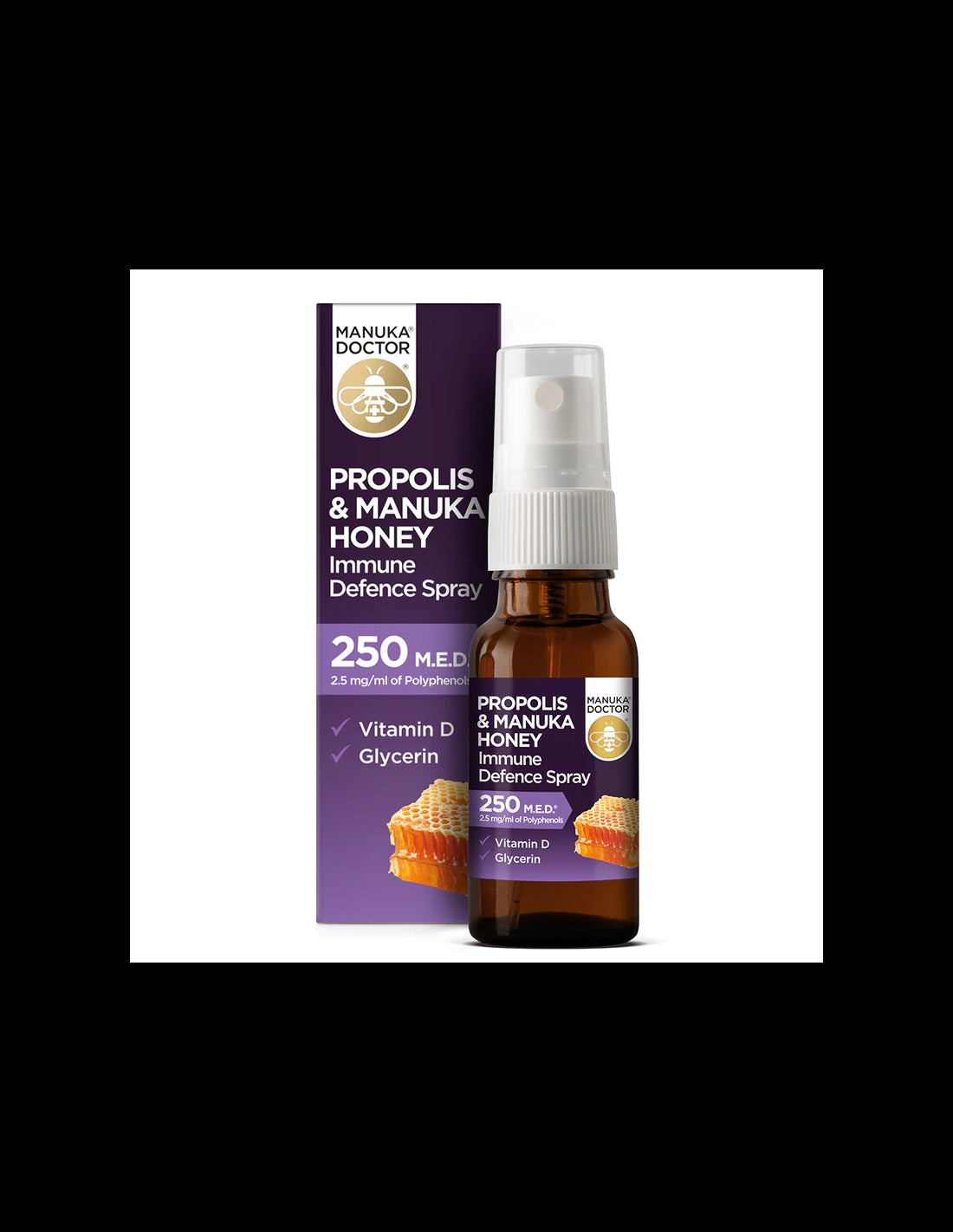 Propolis & Manuka Honey Immune Defence Spray 250 M.E.D/ Спрей за гърло с прополис (250 M.E.D), мед от манука и витамин D3, 20 ml