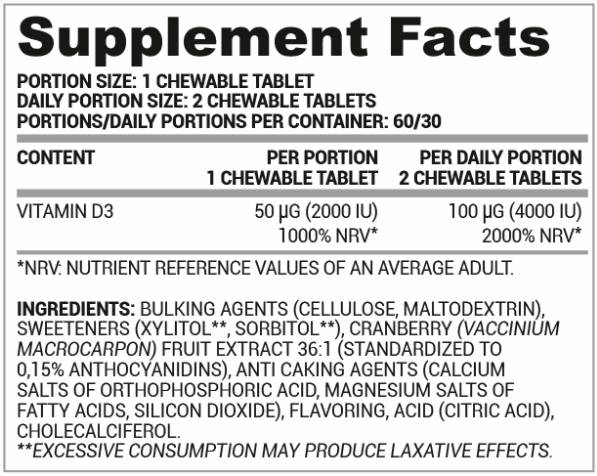 Vitamin D3 2000 | Chewable 60 Дъвчащи таблетки