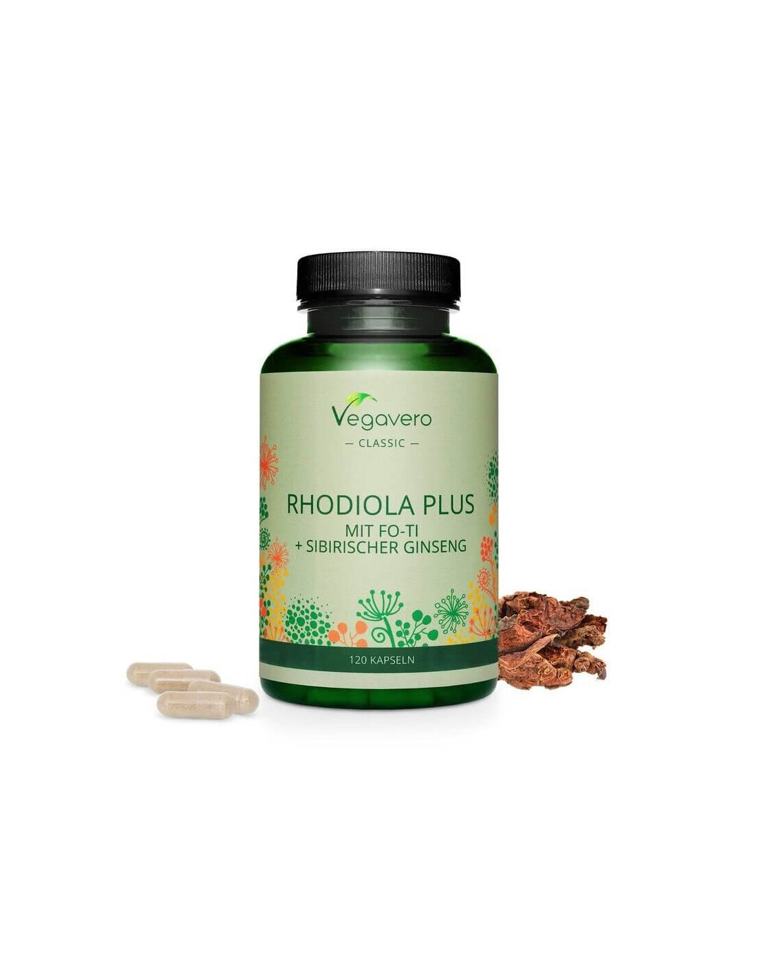 Rhodiola Plus mit Fo-Ti + Sibirischer Ginseng/ Златен корен + Фо-ти и Сибирски женшен, 120 капсули, 100% Vegan