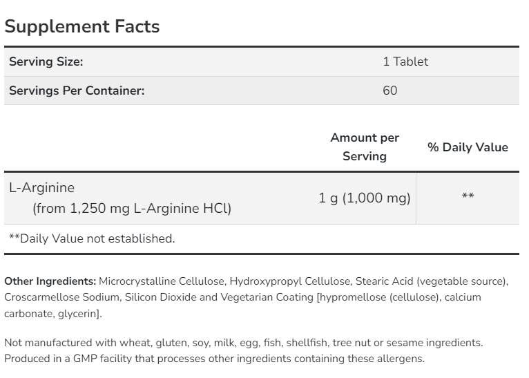 L-Arginine 1000 mg / Double Strength - 120 Таблетки