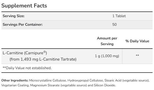 L-Carnitine 1000 mg | Carnipure® - 100 Таблетки