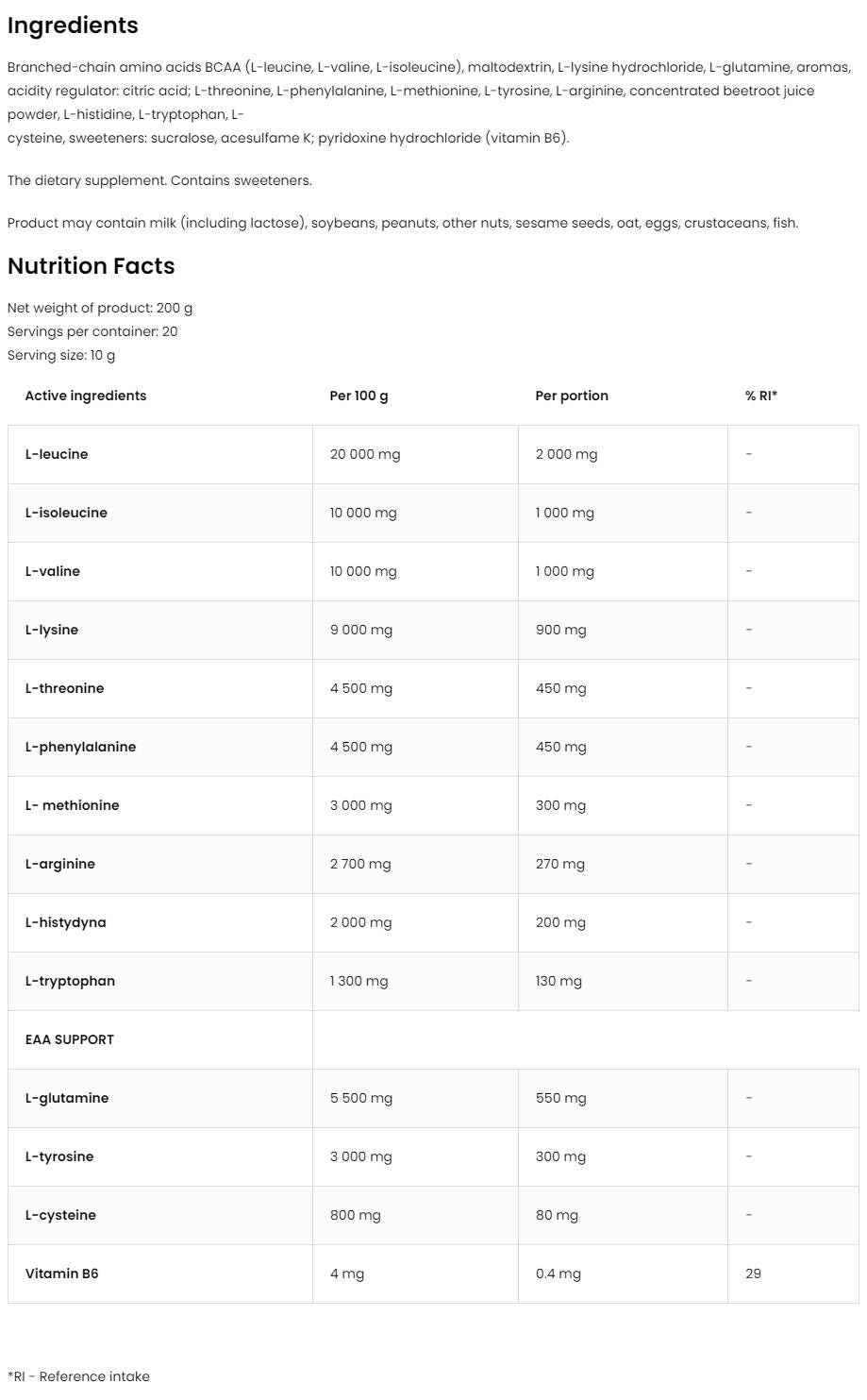 EAA / Essential Amino Acids - 400 грама