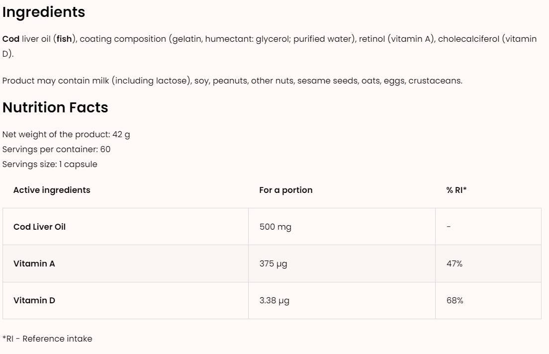 Ulei de ficat de cod 500 mg 60 capsule de gel