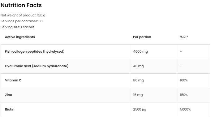 Marine Collagen & Hyaluronic Acid Powder | with Vitamin C - 30 x 5 грама