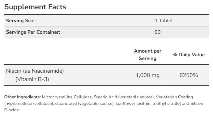 Niacinamide 1000 mg - 90 Таблетки