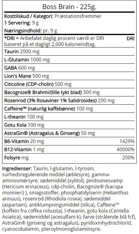 Boss Brain | Nootropic with Bacopa, Rhodiola & Lion's Mane - 225 грама