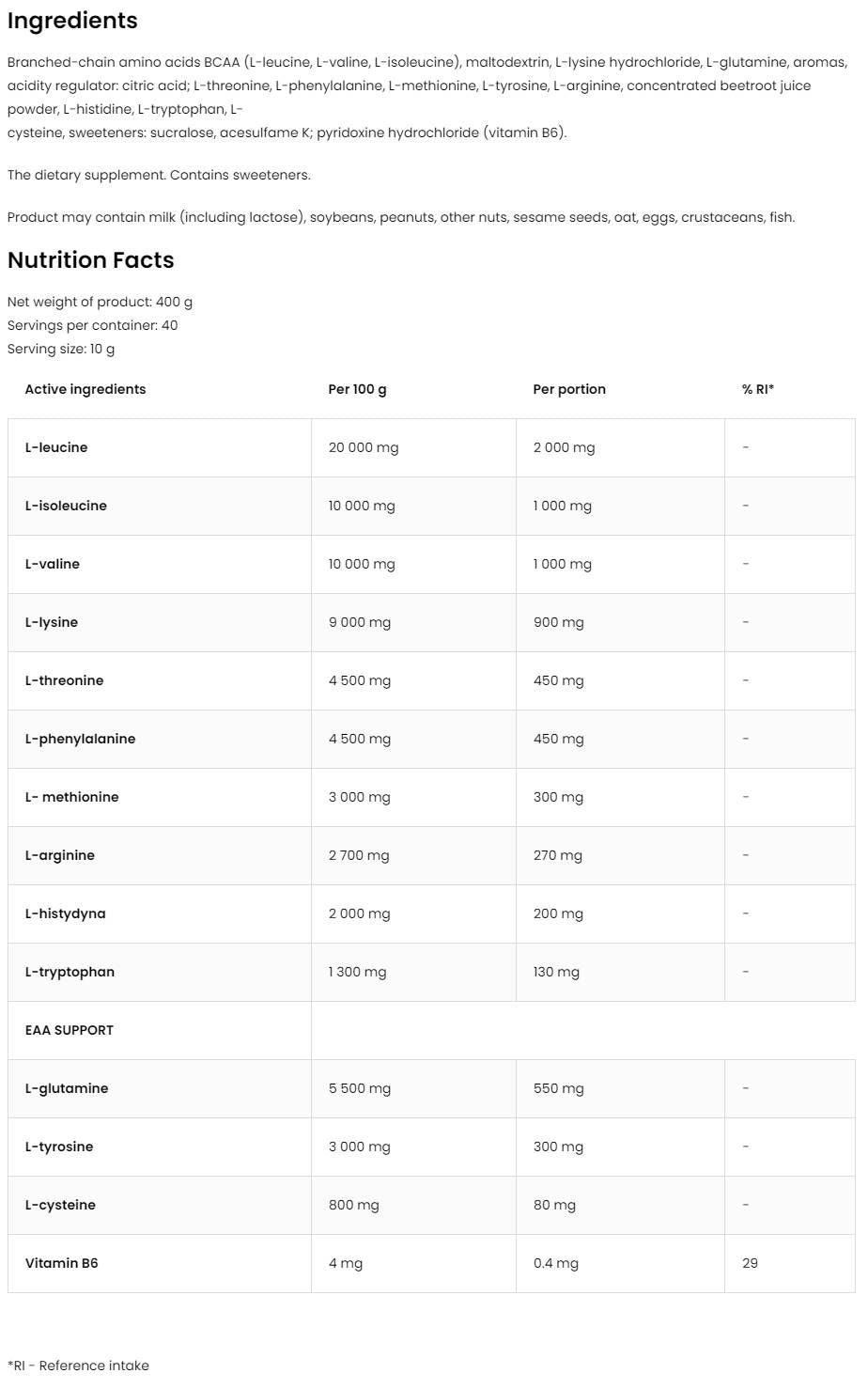 EAA / Essential Amino Acids - 400 грама