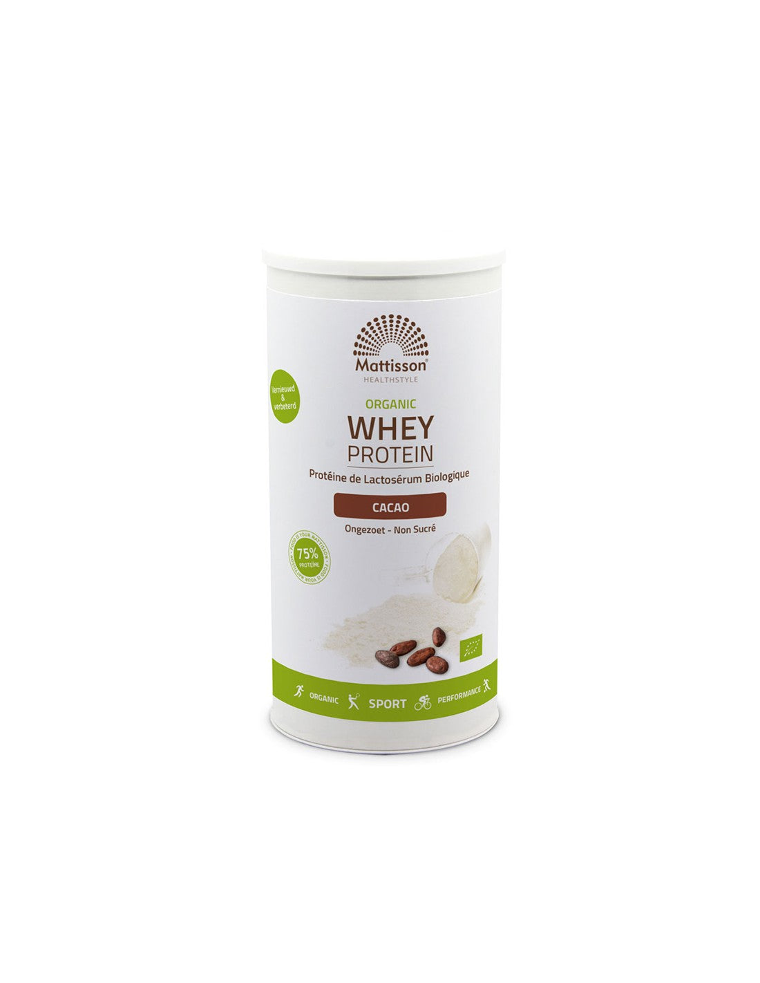 Proteine ​​din zer organic, 450 g pudră (aromă de cacao)