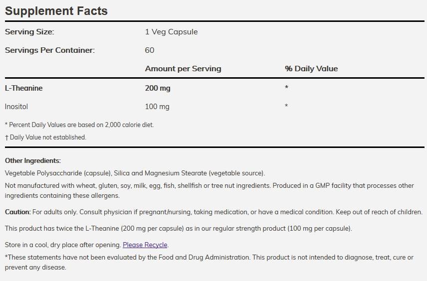 L-Theanine 200 mg / Double Strength - 120 капсули