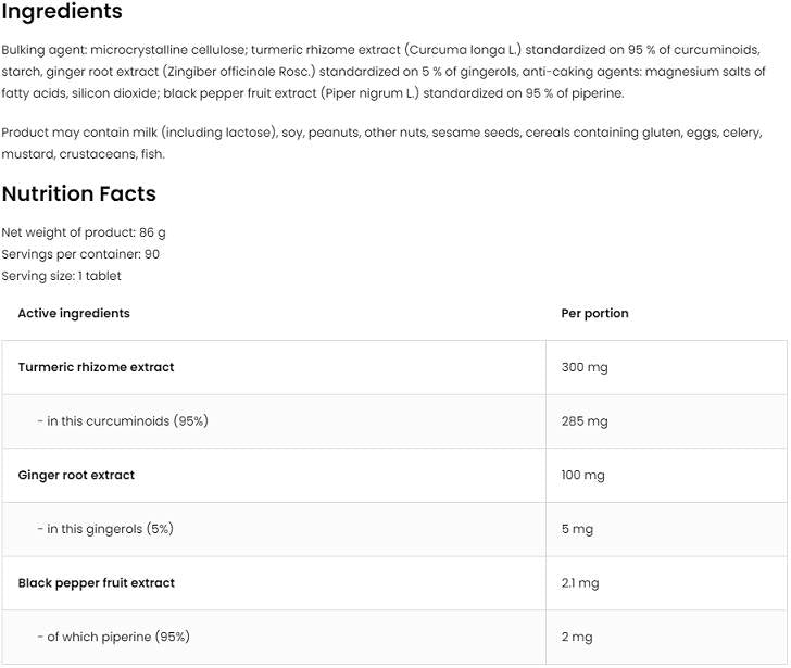 Turmeric + Piper Negru + Ghimbir 90 Tablete