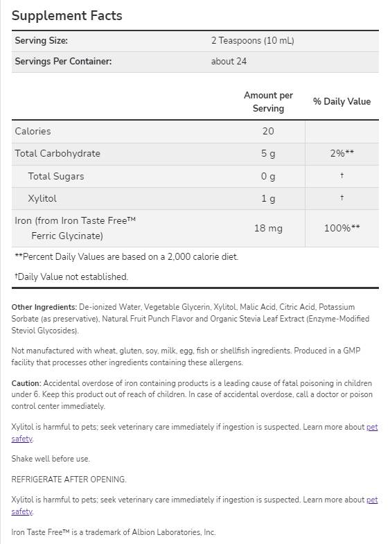 Υγρό Σιδήρου | από Iron Taste Free™ Γλυσινικό σίδηρο - 237 ml