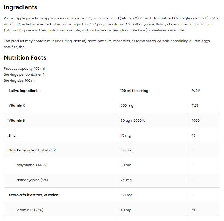 Imunitate Shot | Vitamina C &amp; D cu fructe de soc si acerola 100 ml