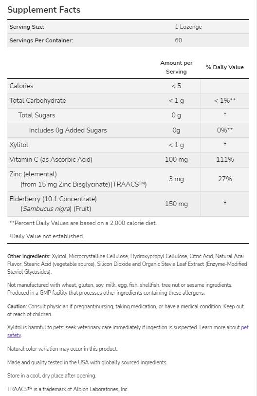 Sambucus Zinc-C | Υποστήριξη του ανοσοποιητικού - 60 υπογλώσσια δισκία