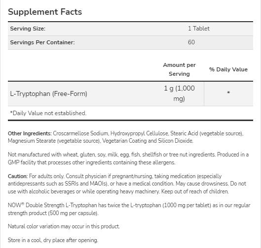 L-Tryptophan 1000 mg | Double Strength - 60 Таблетки