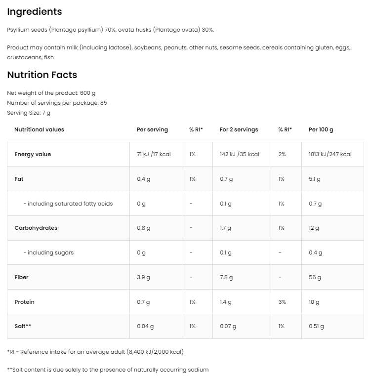 Fiber Psyllium / Vege 600 γραμμ