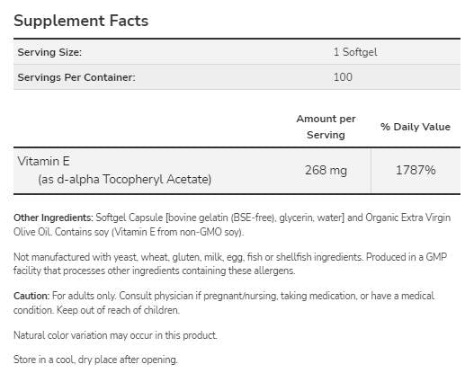 Vitamin E-400 IU D-Alpha - 100 Гел капсули