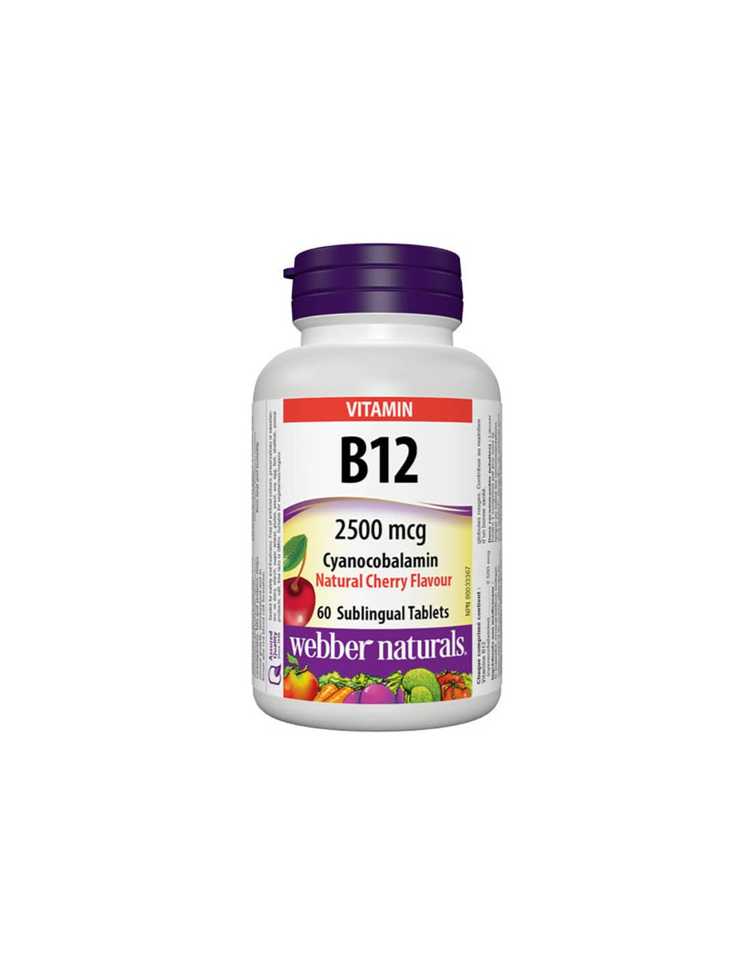 Vitamin B12 Cyanocobalamin - Витамин В12 (цианокобаламин) 2500 µg, 60 сублингвални таблетки Webber Naturals