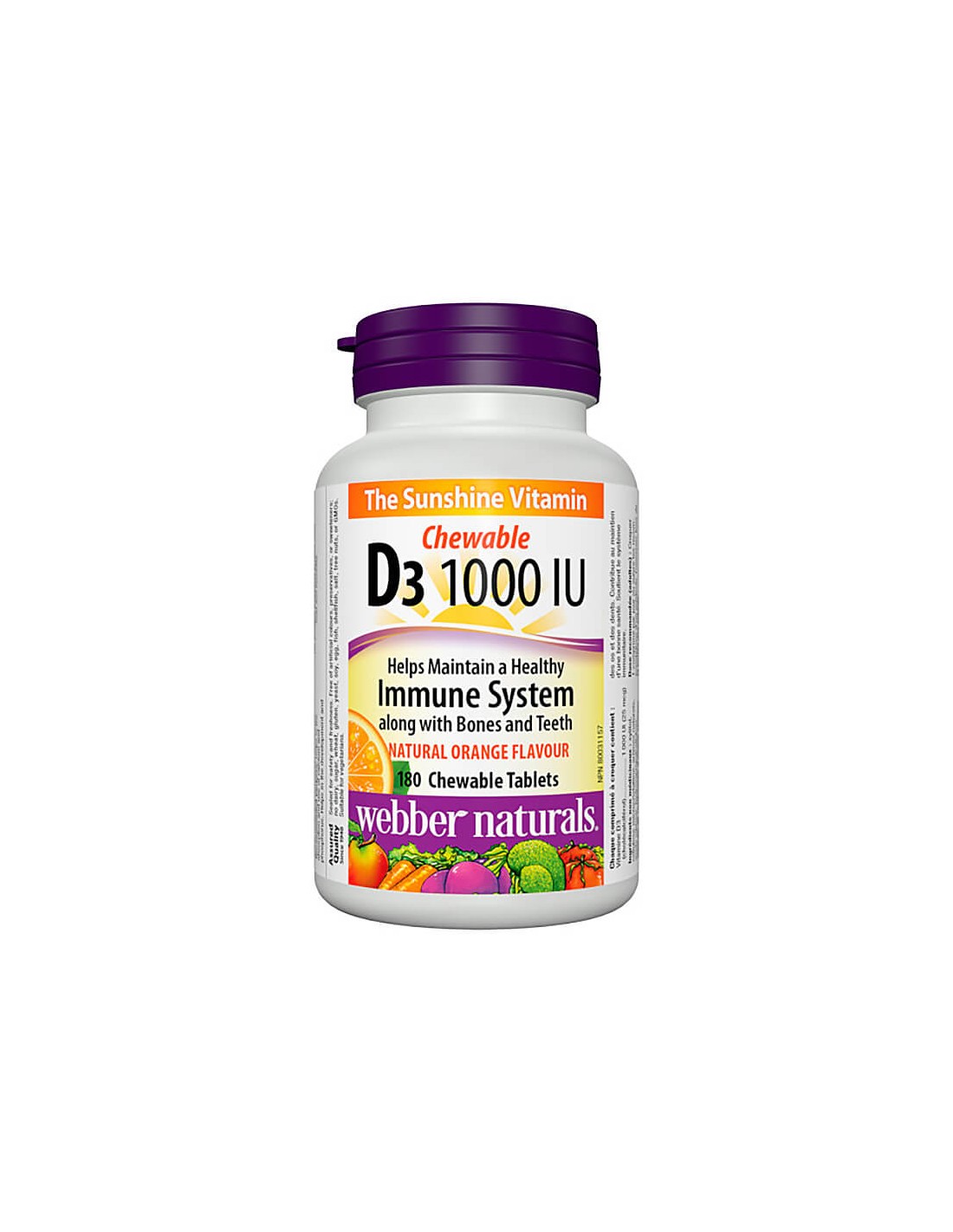 Oasele și dinții sănătoși - Vitamina D3 1000 UI, 180 de tablete masticabile Webber Naturals